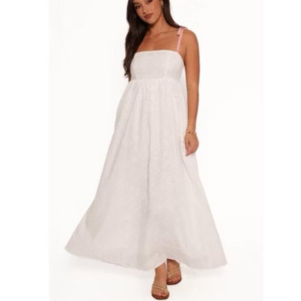 Petal & Pup Midi Dress Size M Medium White Eyelet Midi W Pink Ribbon Straps NEW